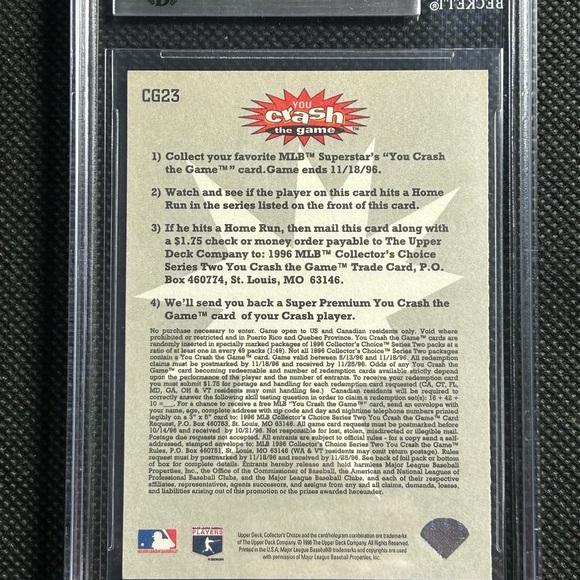 1996 COLLECTOR'S CHOICE CRASH THE GAME #CG23 BARRY BONDS BGS 9 MINT SF GIANTS - Picture 2 of 2